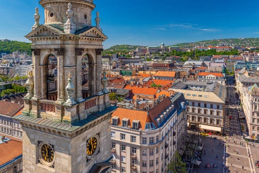 A panoramic view from St. Stephen's Basilica, a Catholic basilica in Budapest, Hungary.