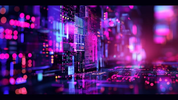 Futuristic technology with neon lights and digital circuits in an abstract data art