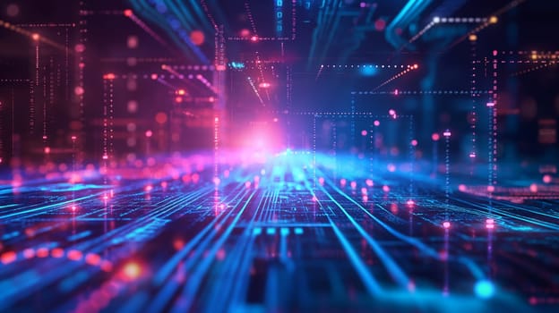 Cyberpunk neon futuristic technology with digital glow, circuit lights in an abstract vibrant setting