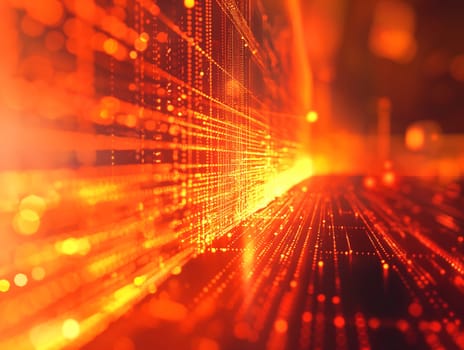 Abstract digital data and technology background with glowing pixels and network pattern