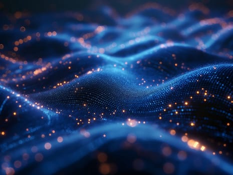 Futuristic digital abstract background with blue pattern and wave network lines glowing