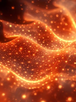 Abstract orange glowing lights background with wave pattern and particles in futuristic design