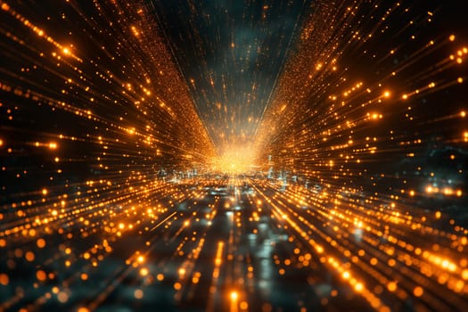 Futuristic digital explosion of glowing lights and energy in a high-tech motion perspective