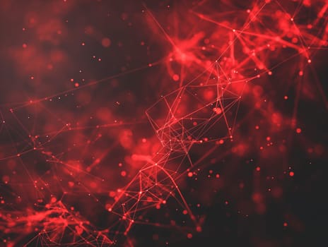 Abstract red digital network with nodes and connections, futuristic technology and data pattern