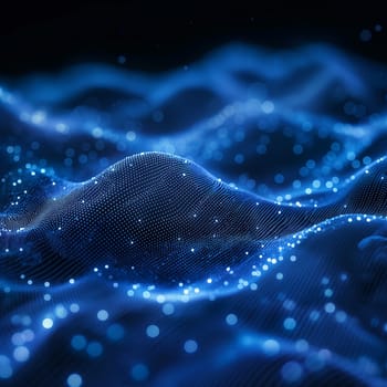 Abstract digital waves with blue glowing pattern in futuristic technology data and dots