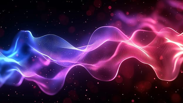 Abstract digital waves mesh with fluid gradient pattern in red, blue, and pink colors
