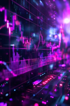 Digital neon chart illustrating stocks and market trends in economic data analysis and trading