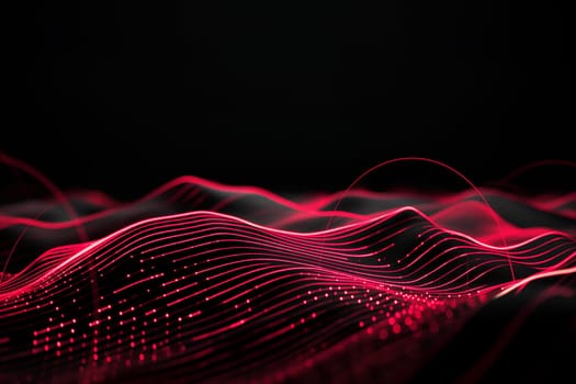 Abstract technology digital wave with red futuristic motion lines and glowing network pattern