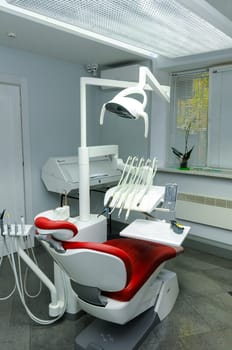ODESSA, UKRAINE- NOVEMBER 01, 2017: modern dental chair, dentist's workplace, Odessa
