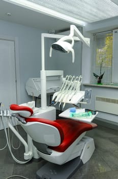 ODESSA, UKRAINE- NOVEMBER 01, 2017: modern dental chair, dentist's workplace, Odessa