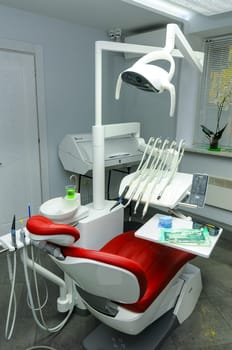 ODESSA, UKRAINE- NOVEMBER 01, 2017: modern dental chair, dentist's workplace, Odessa