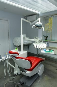 ODESSA, UKRAINE- NOVEMBER 01, 2017: modern dental chair, dentist's workplace, Odessa