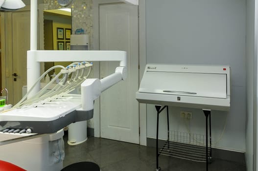 ODESSA, UKRAINE- NOVEMBER 01, 2017: modern dentist workplace, sterilization box, Odessa