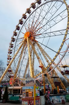 UKRAINE, ODESSA - DECEMBER 25, 2018: Ferris wheel in the Shevchenko park, Odessa
