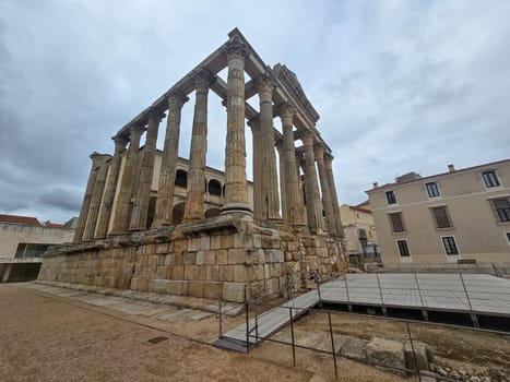 Temple of Diana. Ancient temple corresponding to the Roman Empire, in the city of Merida, Badajoz, Extremadura, Spain.