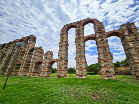 The Acueducto de los Milagros, Miraculous Aqueduct in Merida, Extremadura, Spain is a ruined Roman aqueduct bridge, part of the aqueduct built to supply water to the Roman colony of Emerita Augusta