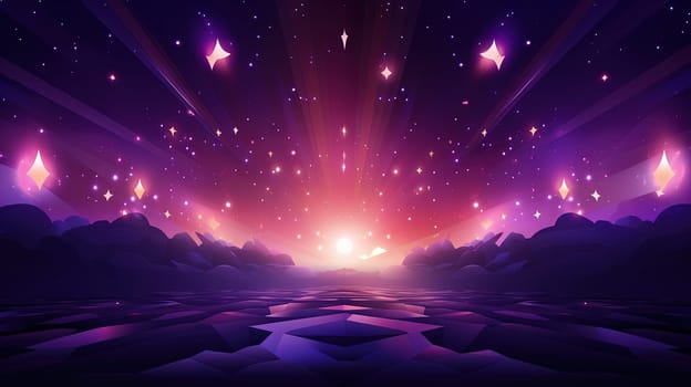 Abstract backgound with purple and orange light rays. God rays or light burst with bokeh. Generated AI