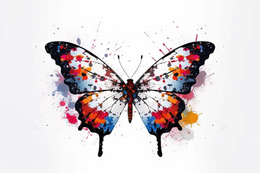 Colorful butterfly drawing isolated on withe. Generative AI