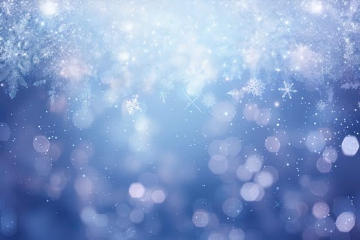 Christmas background with snowflakes and bokeh. Winter holidays celebration backdrop with snow on blurred background. Generated AI
