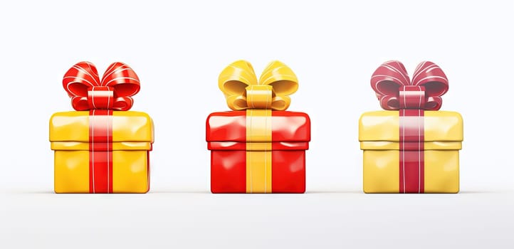 Set of colorful gift boxes with ribbons for Christmas holidays or commercial event. Generated AI