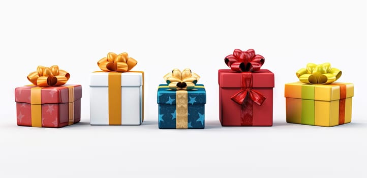 Set of colorful gift boxes with ribbons for Christmas holidays or commercial event. Generated AI