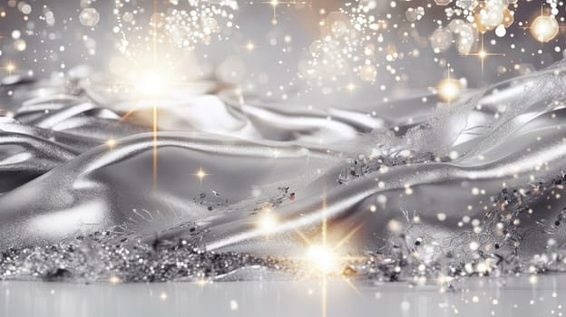 Glitter background with silver sparkles and Christmas theme for winter holidays. Generated AI