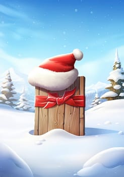 Santa hat on the snow for Christmas celebration. Winter holidays card with Santa cap. Generated AI