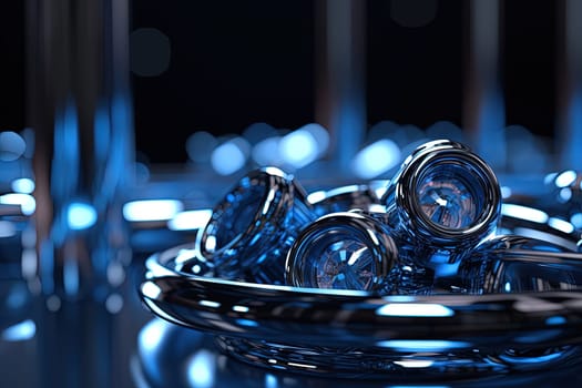 Abstract chrome pipes composition. Industry themed background with shiny metallic connected pipes. Generated AI