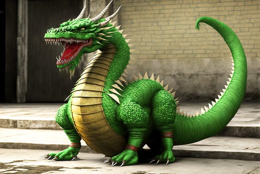 Green dragon, mysterious monster from farytales and symbol of 2024 lunar year in Chinese calendar. Generated AI