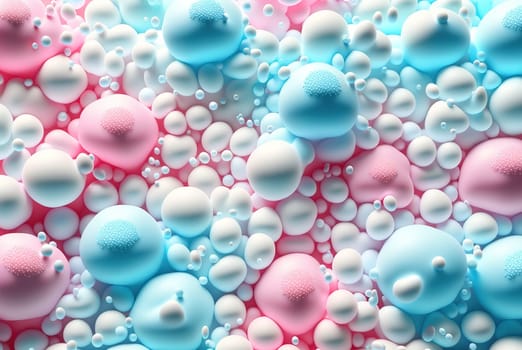 Abstract foam clouds with splashing forms and drops. Colorful foam cloud background. Generated AI