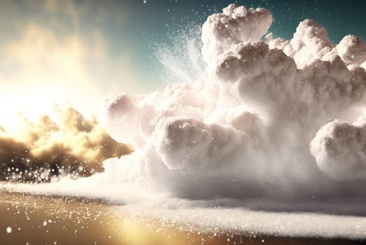 Abstract foam clouds with splashing forms and drops. Colorful foam cloud background. Generated AI