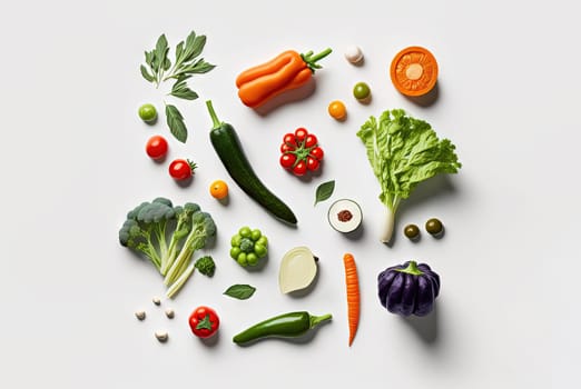 Fresh vegetables for cooking. Set of juicy vegetables on white background. Generated AI