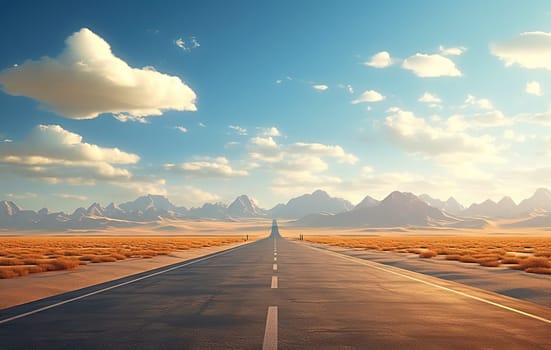 Road to the horizon. Landscape with endless highway. Generated AI