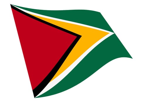 A Guyana waving flag 3d illustration isolated on white with clipping path red yellow green star black