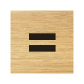 An Equals sign wood block on white with clipping path