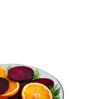 Beet and orange salad with roasted beets segmented oranges and fresh dill drizzled with a. Food isolated on transparent background