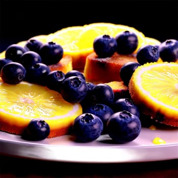 Lemon blueberry pound cake golden glazed slices blueberries bursting Food and Culinary concept. Food isolated on transparent background.