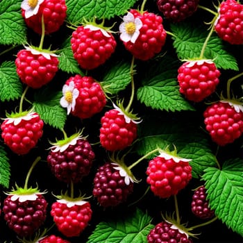 Thimbleberries delicate thimbleberries forming a floral pattern with some berries falling and leaving a trail. Food isolated on transparent background.
