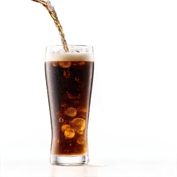 Soda glass tall and straight sided with fizzing bubbles one empty and one filled with. Food isolated on transparent background.