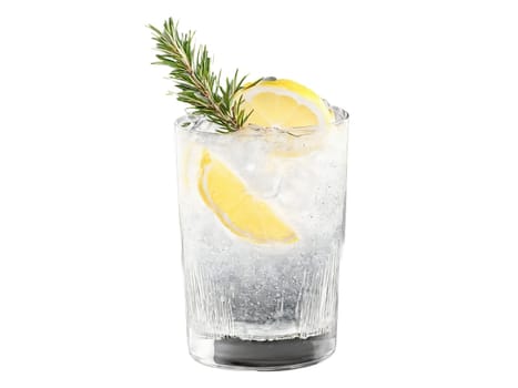 Gin Fizz Frenzy a delicate gin fizz glass overflowing with fizzy soda water garnished with. Drink isolated on transparent background.