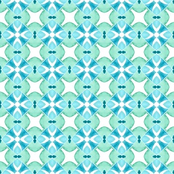 Textile ready rare print, swimwear fabric, wallpaper, wrapping. Green curious boho chic summer design. Green geometric chevron watercolor border. Chevron watercolor pattern.