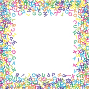 Flying latin letters. Colorful childish scattered charachters of English alphabet. Foreign languages study concept. Back to school banner .