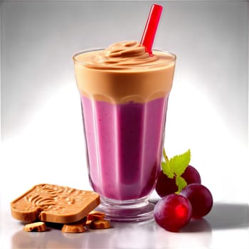 Peanut Butter and Jelly Smoothie Milkshake grape jelly peanut butter childhood favorite nostalgic Summer drink. close-up milkshake drink, isolated on transparent background