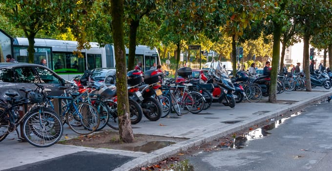 NANTES, FRANCE - SEPTEMBER 12, 2017: bicycle rental in the city center in Nantes, France