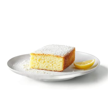 Lemon ricotta cake golden tender crumbed slice ricotta dollop melting Food and Culinary concept. Food isolated on transparent background.
