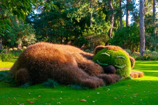 NANTES, FRANCE - SEPTEMBER 12, 2017: bear from plants, landscaping in a city park in Nantes, France