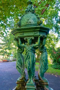 NANTES, FRANCE - SEPTEMBER 12, 2017: Drinking water fountain designed by Charles-Auguste Lebourg and financed by Englishman Richard Wallace, NANTES