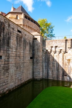 FRANCE, NANTES -  September 12, 2017:  the Chateau Des Ducs De Bretagne or Castle of the Dukes of Brittany, Fortified wall of castle