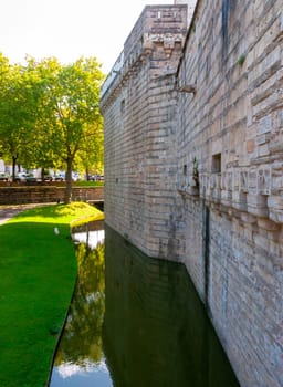 FRANCE, NANTES -  September 12, 2017:  the Chateau Des Ducs De Bretagne or Castle of the Dukes of Brittany, Fortified wall of castle