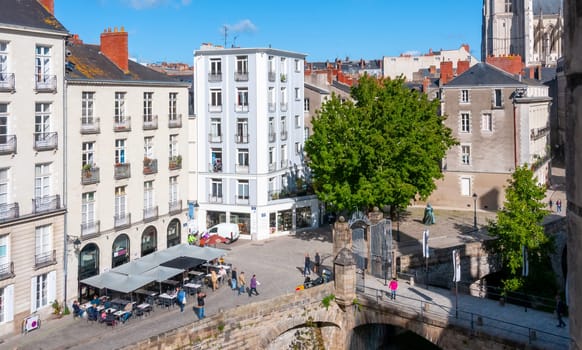 NANTES, FRANCE - SEPTEMBER 12, 2017: view of the city quarter with residential buildings from the walls of the fortress in the city of Nantes, France
